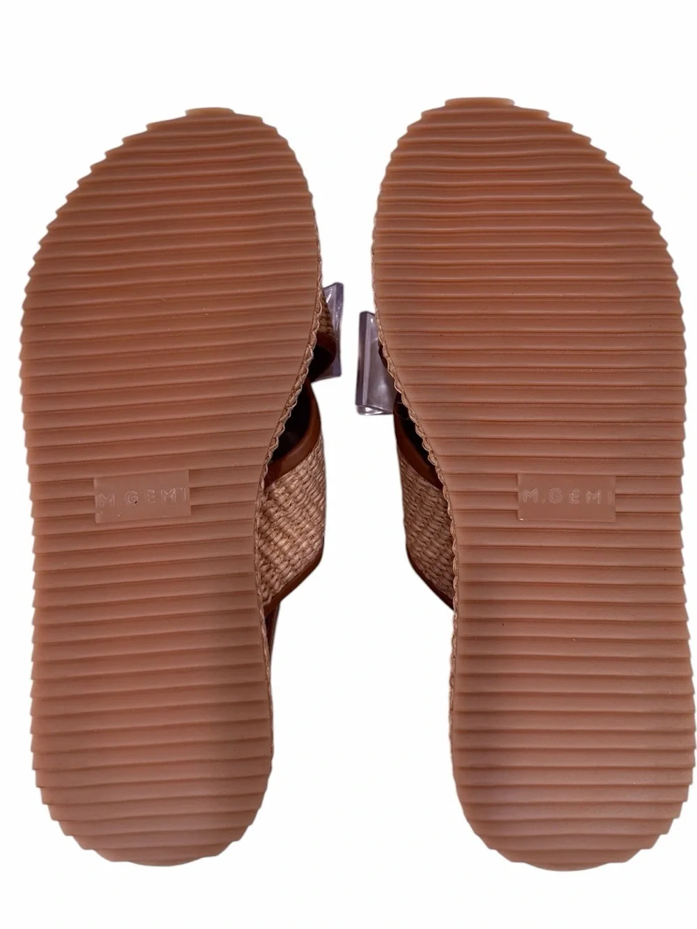 M.Gemi Made in Italy Raffia Platform Wedge Sandals Tan Leather Size 41 NWOB